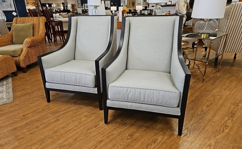 Ethan Allen Pair of 'Caden' Wing Chairs & Ottoman