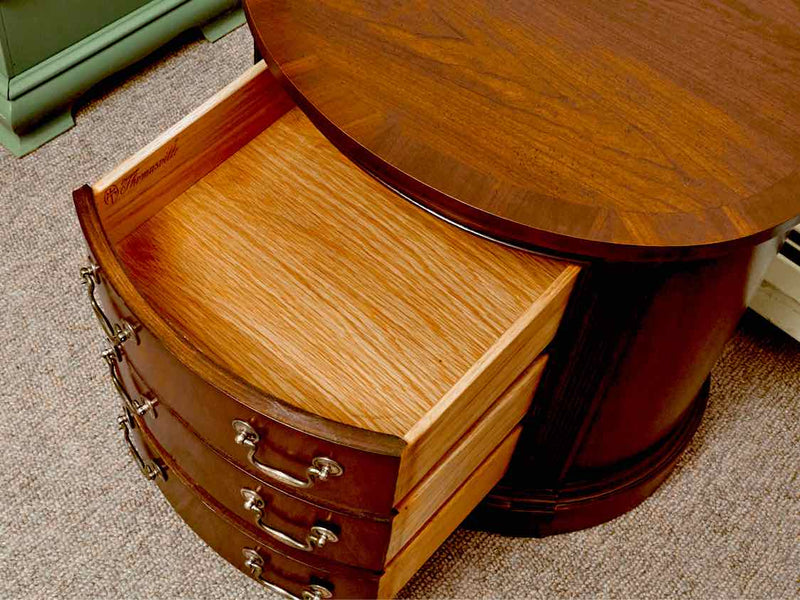 Walnut Finish 3 Drawer Oval Nightstand