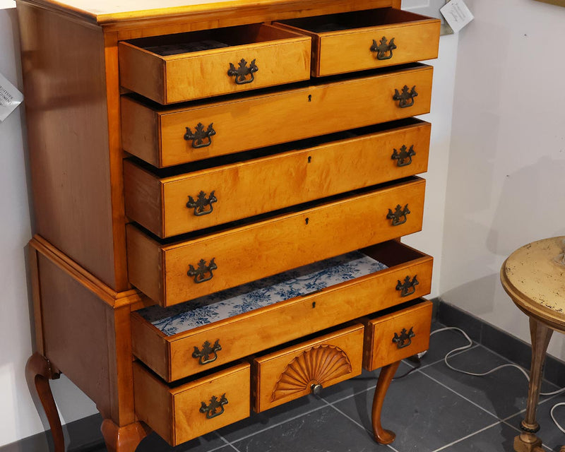 Tiger Maple Queen Anne Highboy Chest