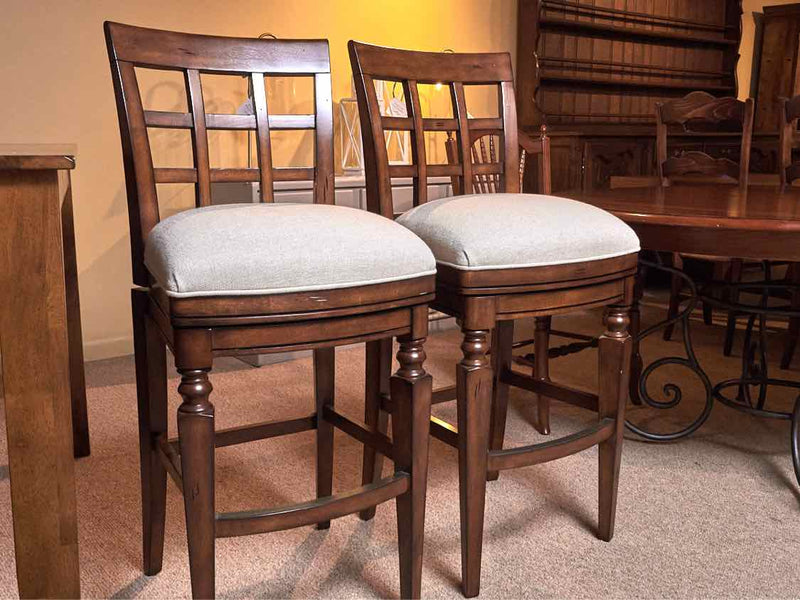 Pair Of Frontgate Dark Stained Swivel  Bar Stools