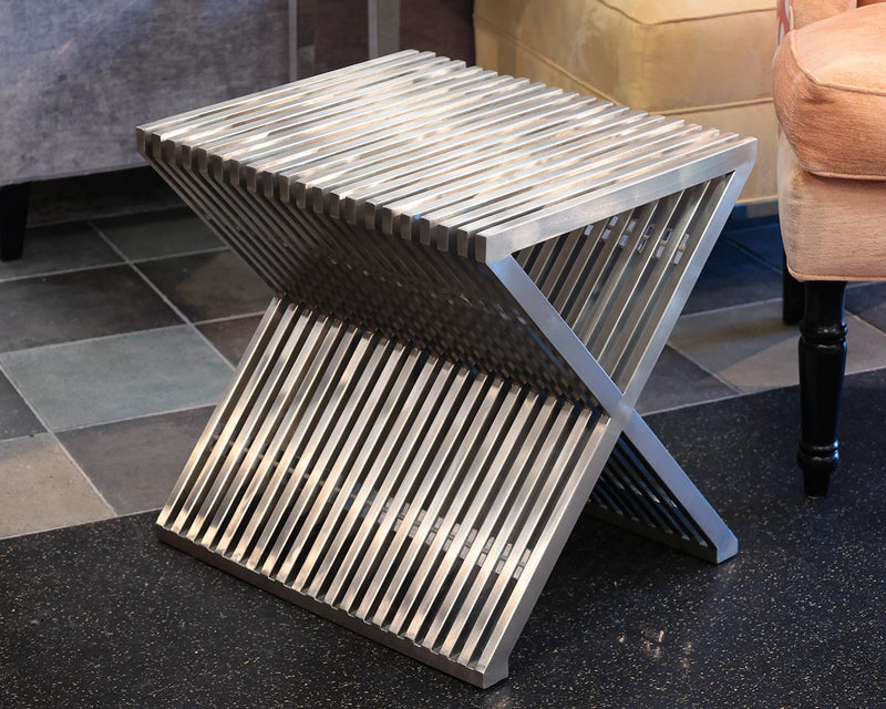 Amici Prague X-Frame Side Table in Brushed Stainless Steel