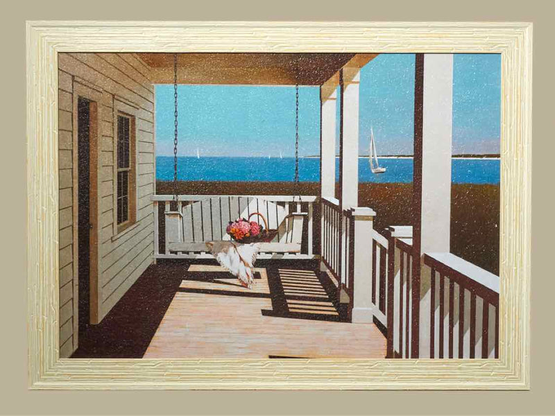 "Summer Porch' Textured Print In White Washed Frame