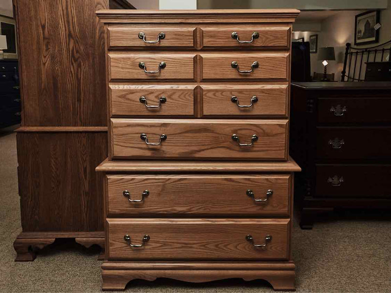 Oak 3 Over 2  Drawer Chest with Brass Pulls