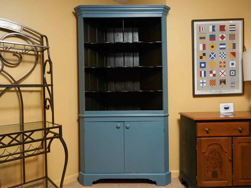 Antique Corner Cabinet in 'Priscilla Blue Finish"with 2 Doors & 3 Shelves