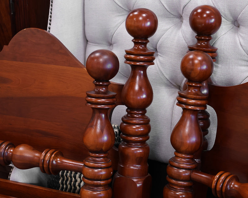 Pair of Twin Four Post Beds with Cannonball Finials in Solid Cherry