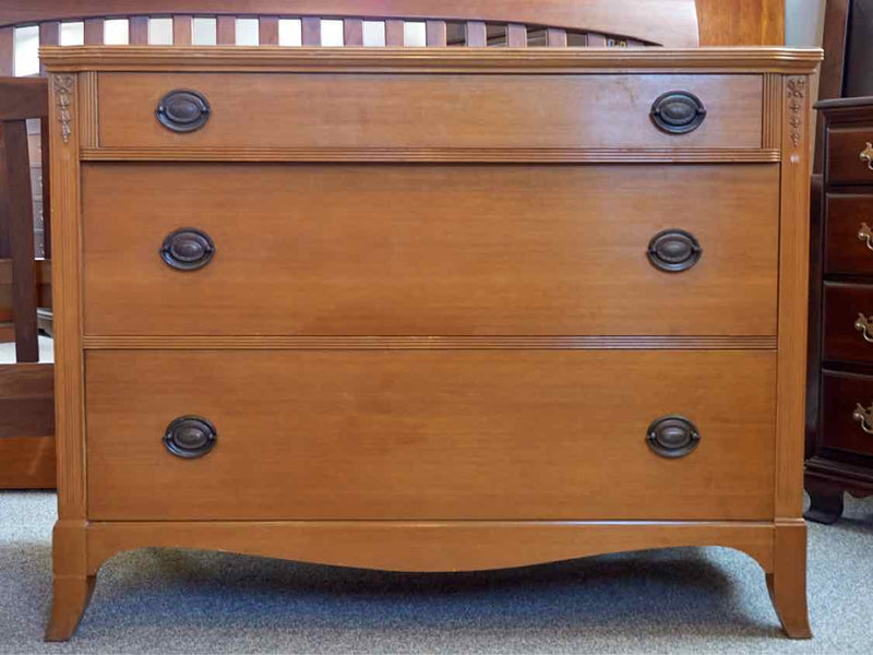 Light Mahogany  Three Drawer Chest W/ Fluting