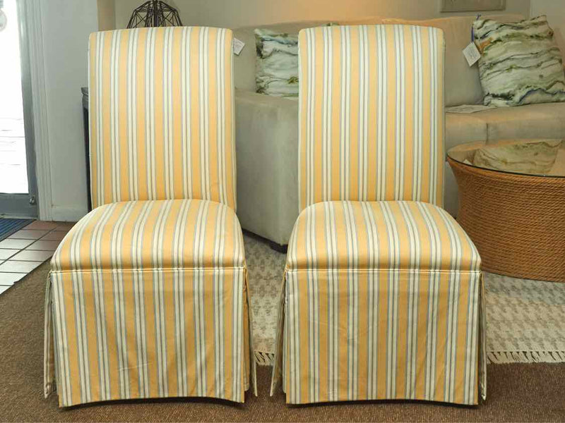 Pair Of Ethan Allen' Savannah 'Yellow Striped Slipper  Dining Chairs