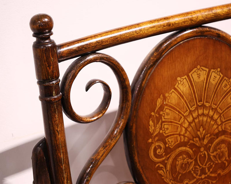 Antique Inlaid Bentwood  Bench with Shell Motif