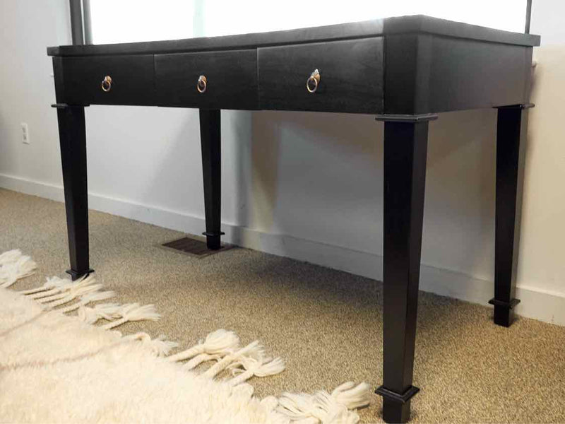 Three Drawer Writing Desk in Black with Brass Ring Pulls