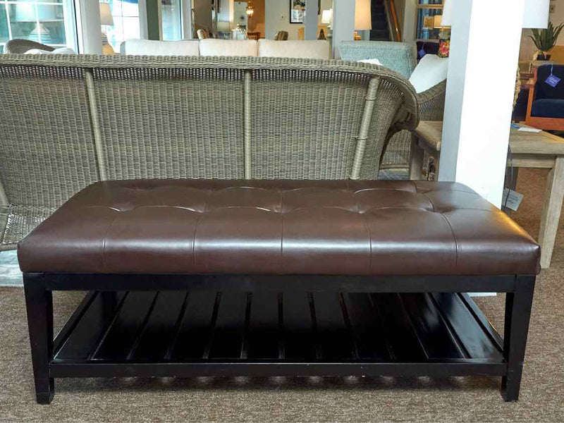 Espresso Bonded Leather With Lower Shelf Bench Ottoman