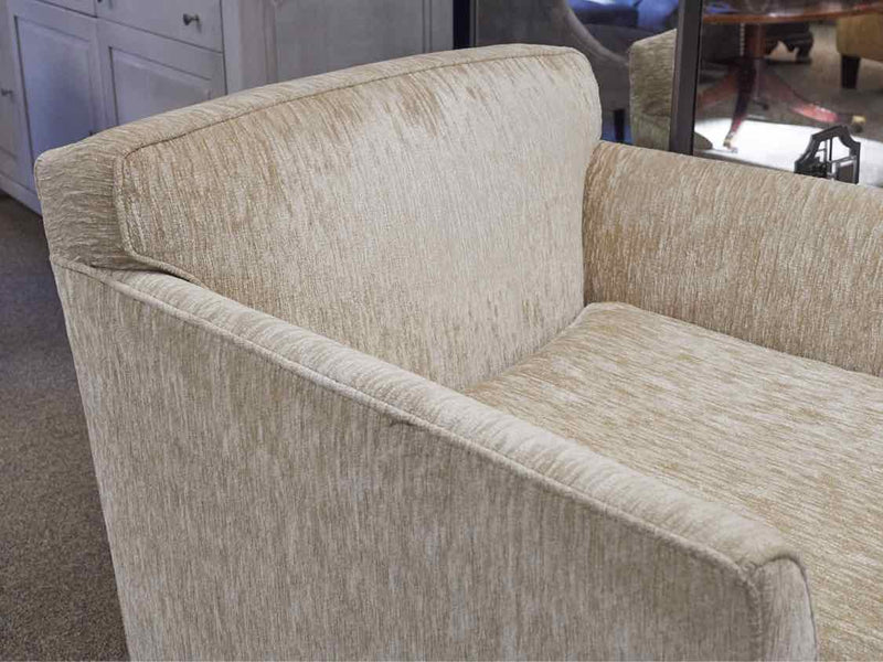 Pair of  Champagne Beige Velour Track Arm Chairs