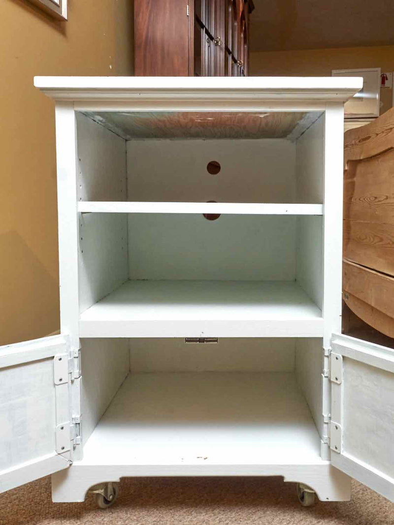 Pair Of Oak Top White Finish 2 Door 1 Shelf Kitchen Storage On Casters