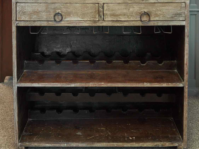 Rustic Whitewashed Bar with Leather Ribbed Front & Stools