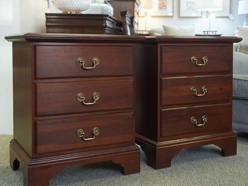 Pair of Mahogany 3 drawer Nightstands with Brass Chippendale Pulls