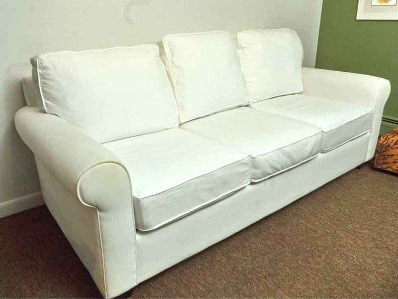 Crate & Barrel  White Cotton 3 Cushion Sofa