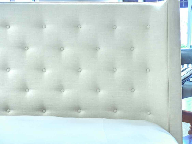 Upholstered King Shelter Bed in Cream Linen