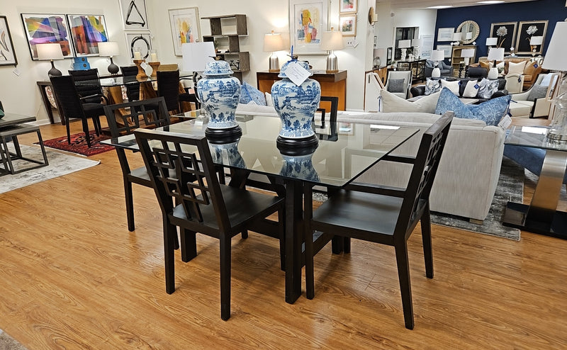 Glass Dining Table w/ Set of 4 Espresso Dining Chairs