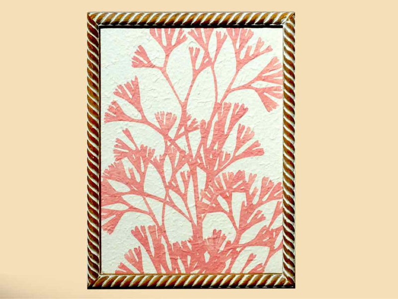 Coral Print On Rice Paper In Wooden Frame