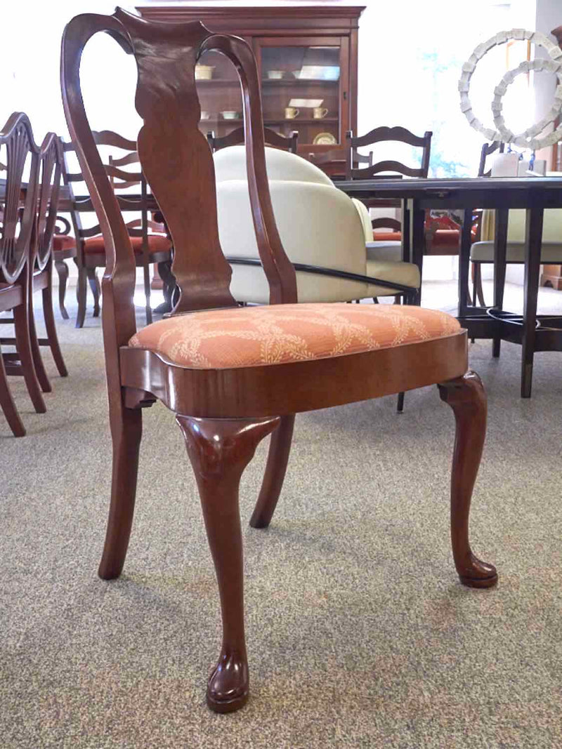 Set of 6 Queen Anne Mahogany Dining Chairs with Salmon Upholstered Seats