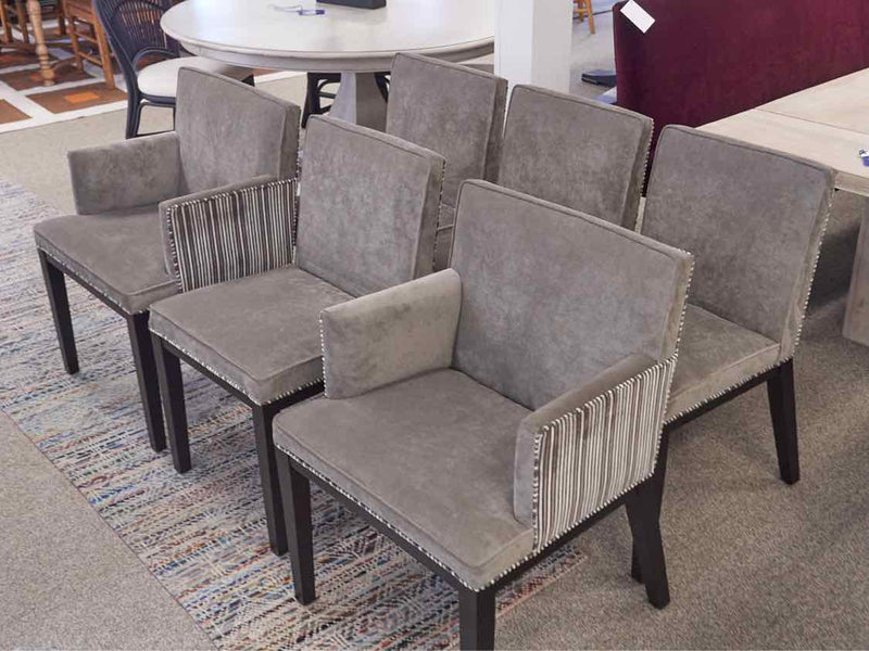 Set of 8 MG+BW Grey Velvet  Dining Chairs with Contrasting Stripe Back