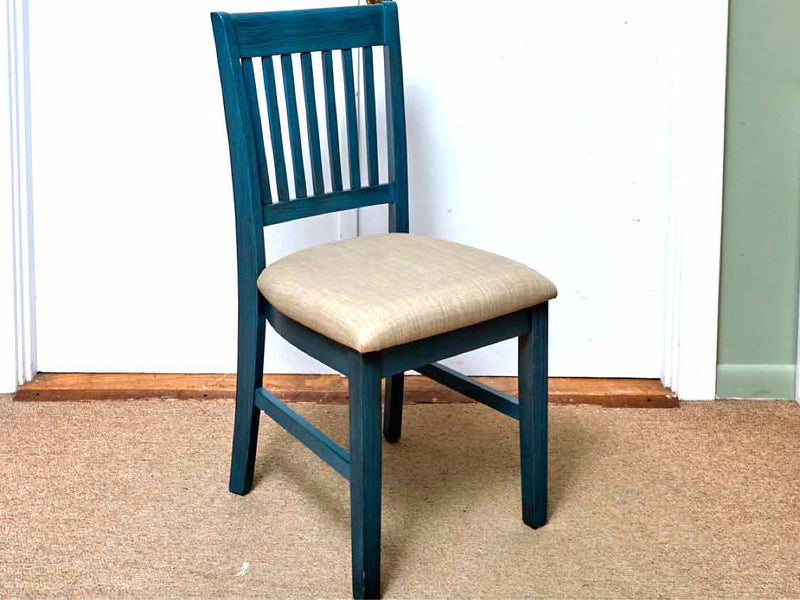 Jorfan Inc Green Finish Slat Back Linen Cushion Dining Chair