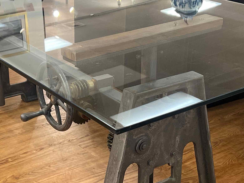 Arhaus Industrial Crank Desk with Glass Top