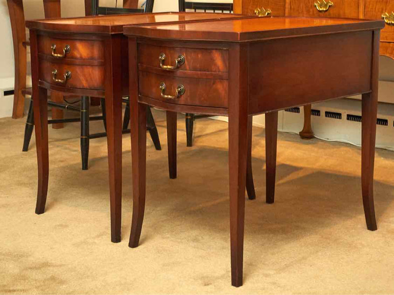 Pair of Mahogany Side Tables with Burnt Sienna Leather Top