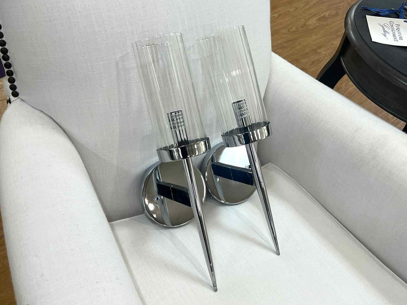 Pair of Chrome and Glass Sconces