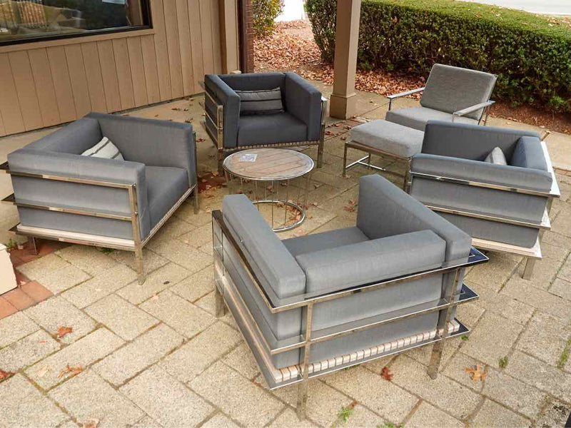 Contemporary Chrome & Teak Outdoor Seating Set