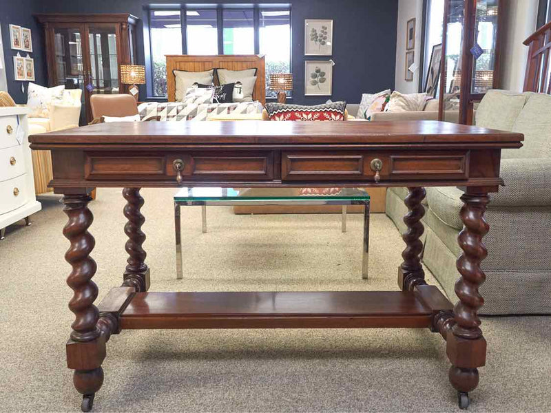 Solid Mahogany 2 Drawer Writing Desk with William & Mary Legs