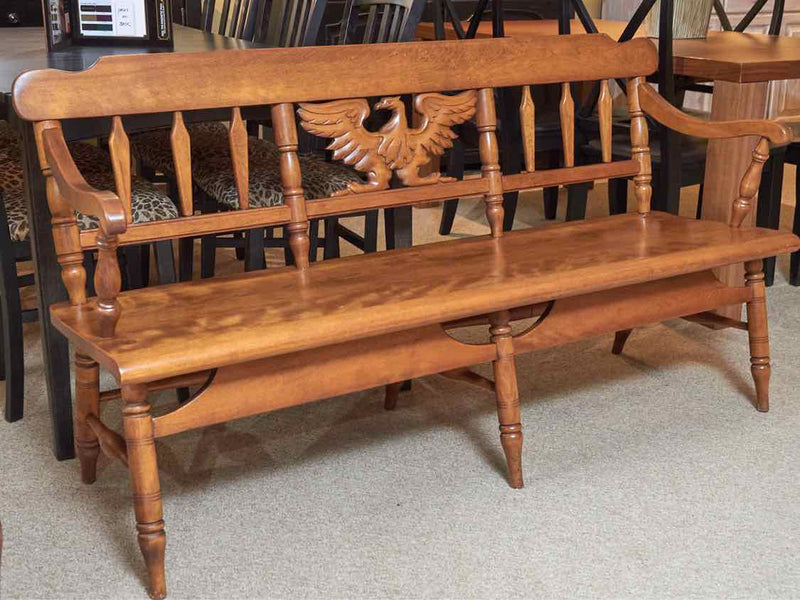 Colonial Maple Bench With Carved Eagle Accent