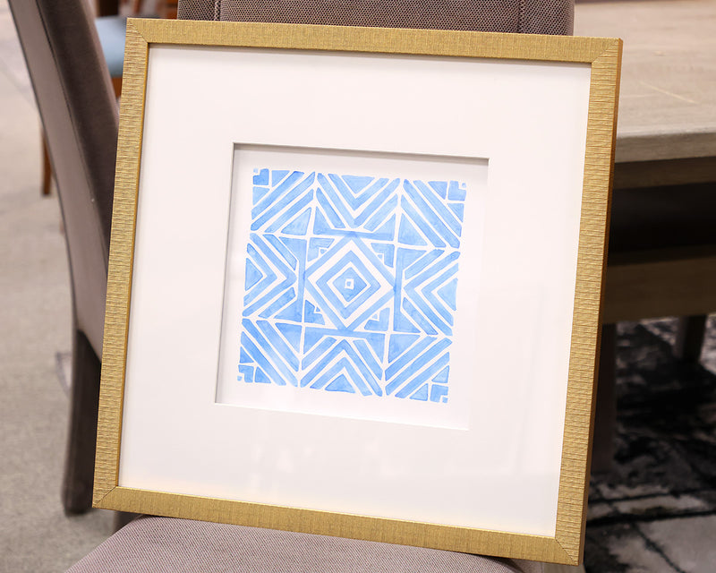 "Indigo Geo IV" Matted Print in Distressed Gold Frame