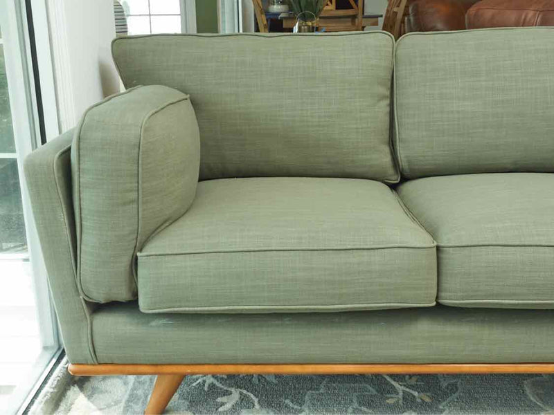 'Timber' Sea Turf Green 3 Cushion Upholstered  Sofa with Maple Wood Trim