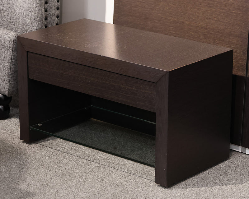 Roche Bobois Dark Walnut Low Single Drawer Nightstand