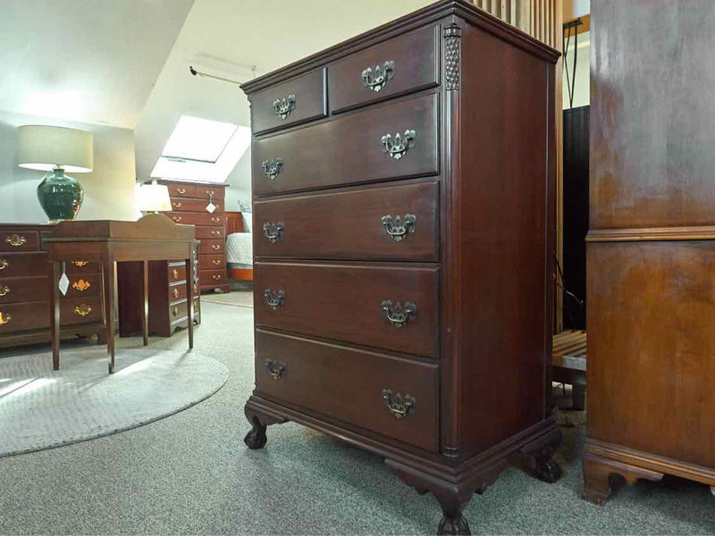 Mahogany 6 Drawer Chest with Column Sides & Chippendale Brass Handles