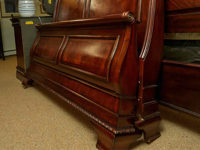 Queen Cherry Sleigh Bed with Wood Rails