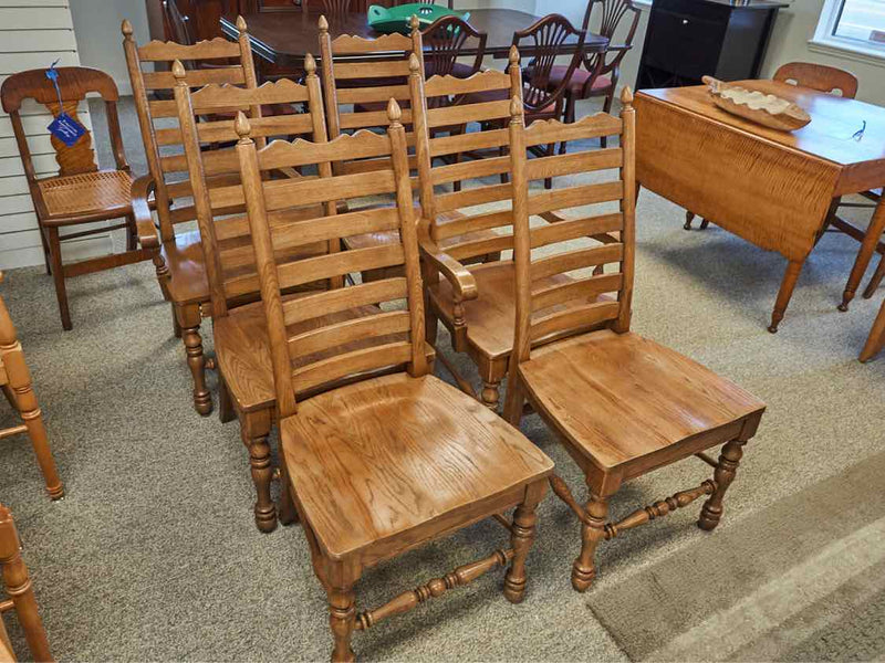 Set of Six Solid Oak LadderBack Dining Chairs