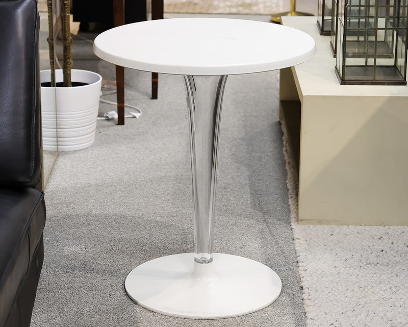 Round White and Lucite Drink Table