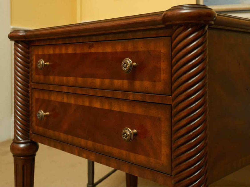 Pair of Maitland Smith Burled Mahogany 2 Drawer  Side Tables