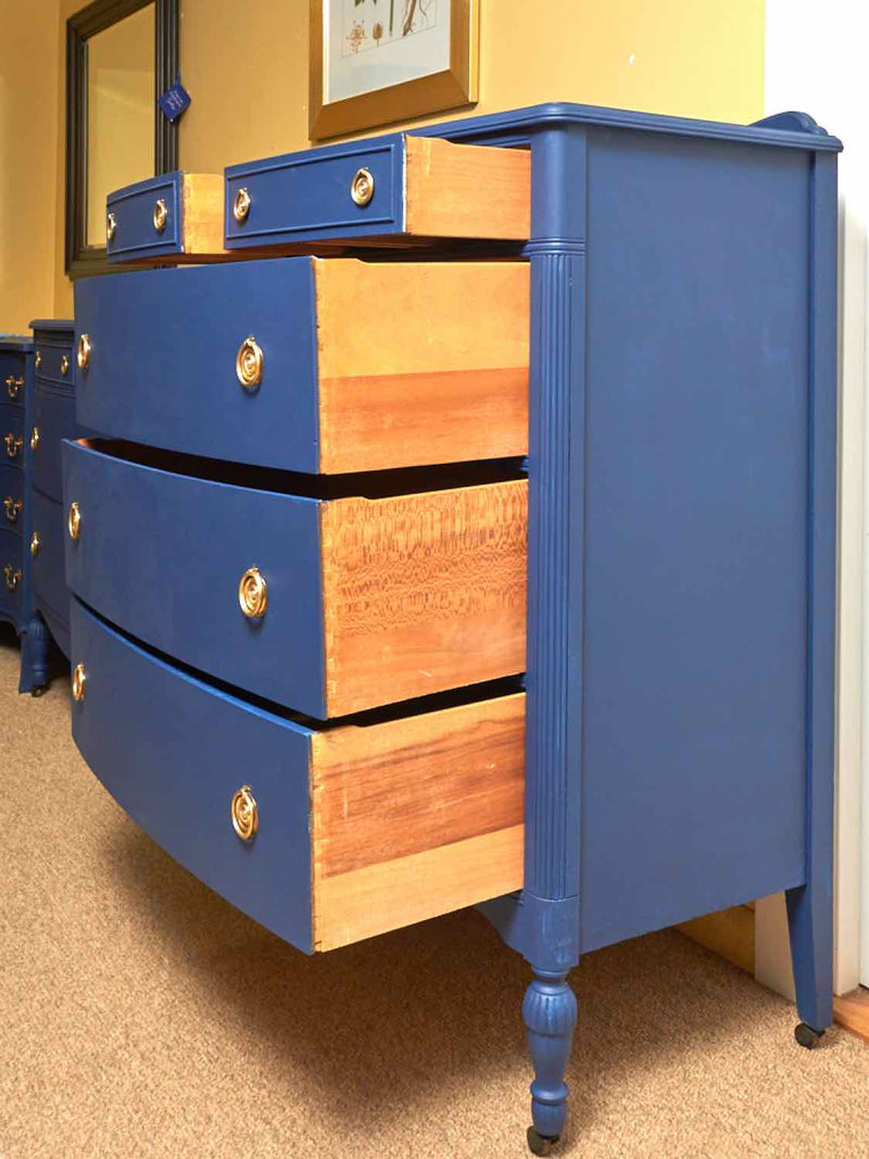 'Delphinium Blue' Finish 5 Drawer Chest with Brass Pulls & Casters