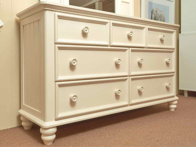 Cream Finish 7 Drawer Beadboard Accent  Dresser& Mirror