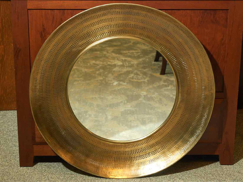 Round Hand Hammered Antiqued Brass Mirror