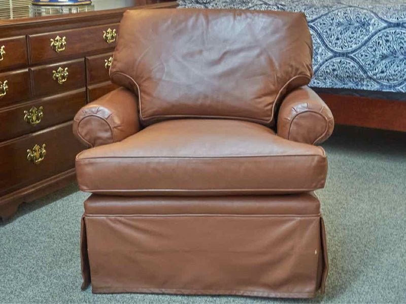 Roll Arm Swivel Chair & Ottoman in Camel Faux  Leather