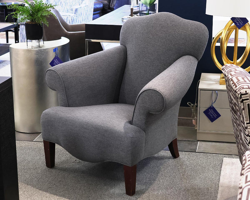 Tightback Roll-arm Chair in Dark Grey Heather on Mahogany Legs