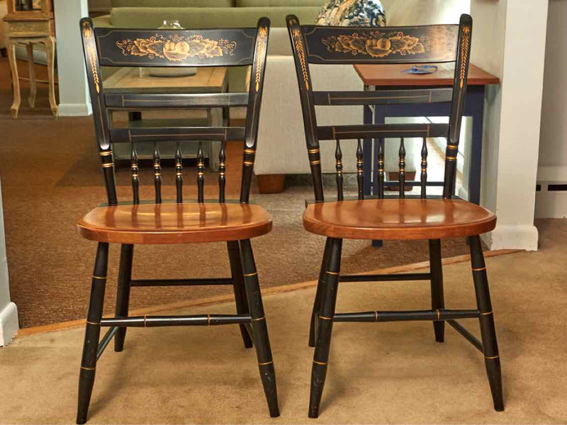 Pair of Maple & Black Stencil Hitchcock Side  Dining Chairs