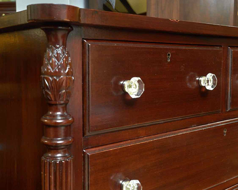 Mahogany With Carved Fluted Columns Pineapple Accent 6 Drawer Chest