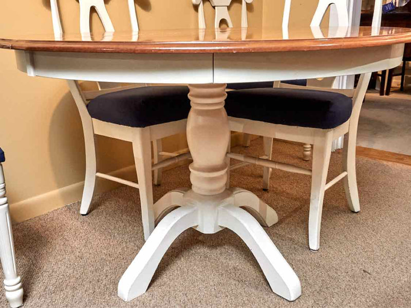 Round Cherry Top Off White Pedestal Table &  6 Chair Set