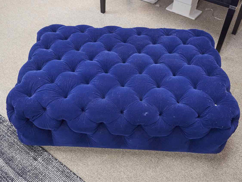 Royal Blue Velour Tufted Ottoman