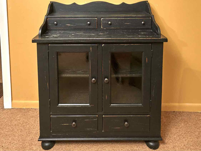 Distressed Black Finish 4 Drawer 2 Glass Front Door  Cabinet