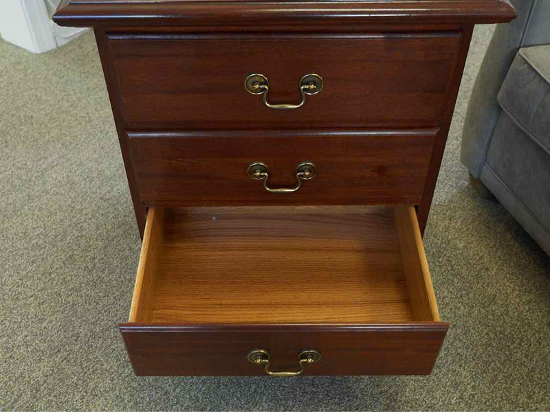 Pair of Mahogany 3 drawer Nightstands with Brass Chippendale Pulls